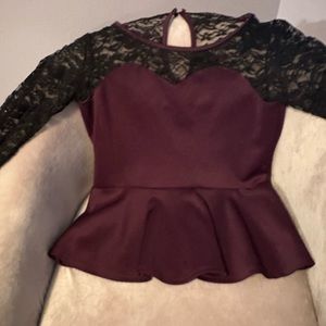 Purple black lace peplum top